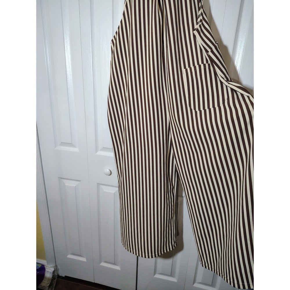 Halara Brown Striped Wide Leg Overalls XL Petite Sleeveless Pockets Jumpsuit - Picture 5 of 8
